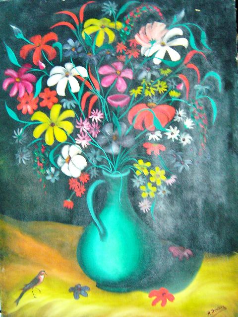 Raymond Duvivier  30"x22"  Vase of Flowers 1969 Oil on canvas #1-2-95MFN