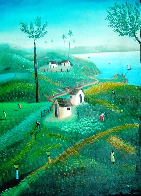 Marceau Sanon 30"x22" Scène rurale Huile sur toile #2-2-95MFN