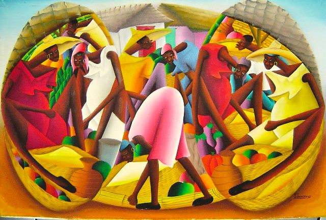 Jacques Louissaint 24"x36" Merchants Oil on Canvas #5-2-95MFN