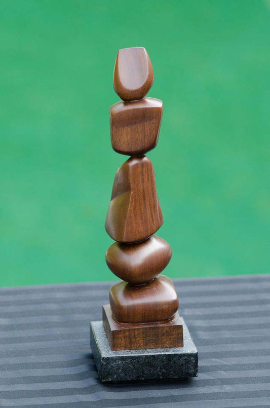 Randolph San Millan "Ta-Ti-Tu/ Gravity" 14.5"h x 4.5"w x 4.5"d Escultura de madera sobre granito #CRSM13