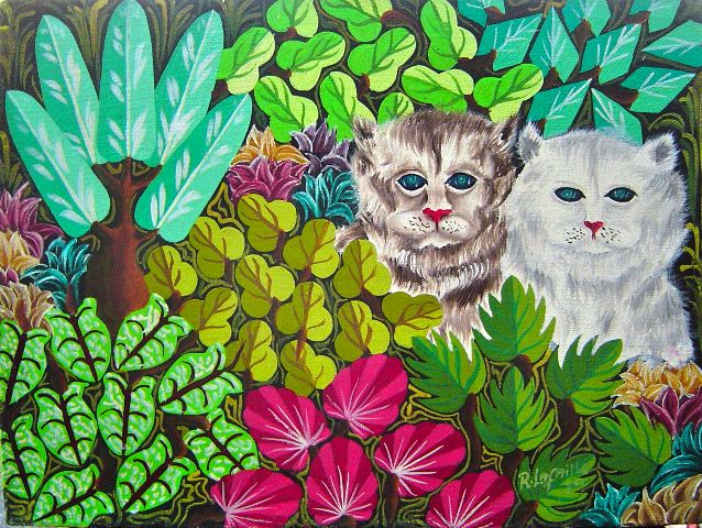 Raymond Lafaille 12"x16" Lover Cats c1980 Oil on Canvas #1-2-95MFN