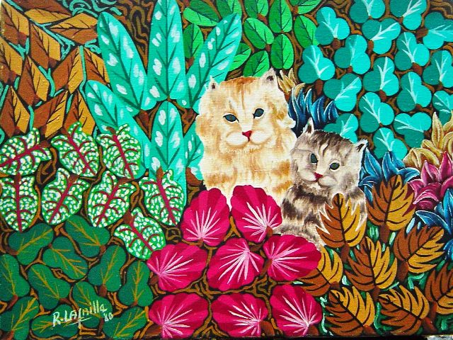 Raymond Lafaille 12"x16" Cat & Kitten Oil on Canvas #3-2-95MFN