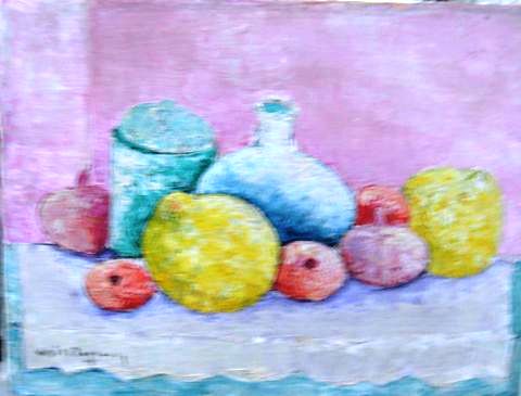 Calixte Henry (1933-2010) 12x16  Still Life/Fruits 1987 Acrylic on Canvas #3M-1-01MFN