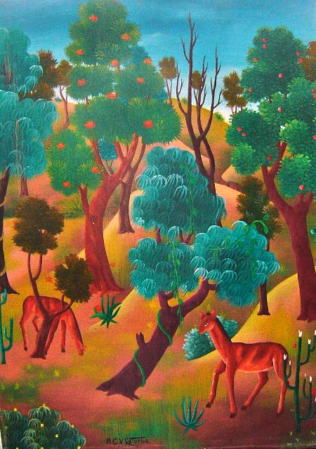 Marie Claude Latortue 16"x12" Escena de la selva Óleo sobre lienzo #5-2-95MFN