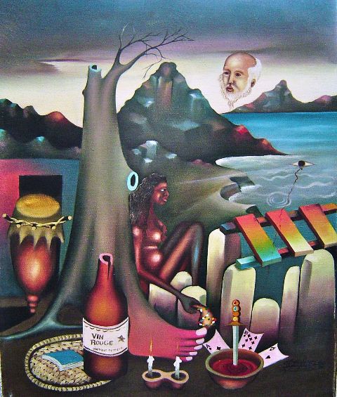 Julio Jean 24"x20" Erzili Dantor 1980 Oil on Canvas Painting #1MFN